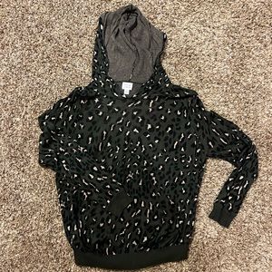 Olive green Peyton Jensen sweater, animal print, hooded, size s, great condition